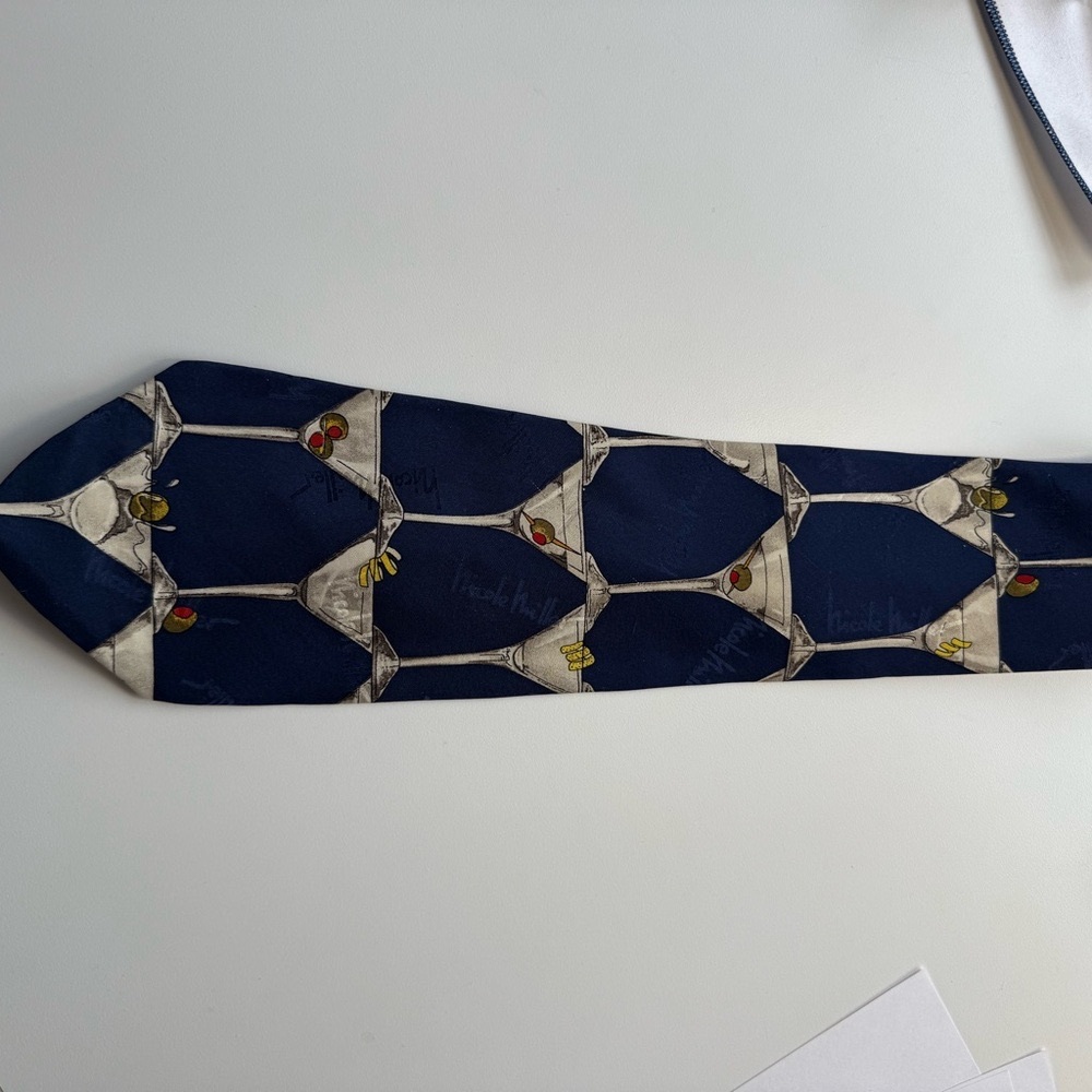 Nicole Miller Navy Tie with Martini Glass Design